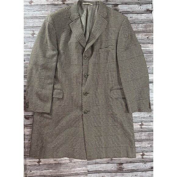 Burberry London 100% Cashmere plaid houndstooth over Coat Size 46 long 39" - Picture 1 of 9